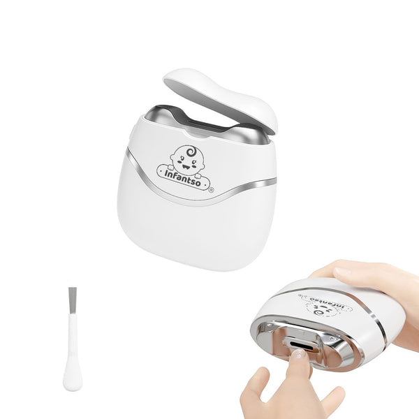 Infantso TRIMSY Electric Baby Nail Trimmer – Safe Nail Cutter for Newborns & Kids | Skin-Friendly Grooming Tool with Cleaning Brush | Unisex Nail Clipper for Boys & Girls
