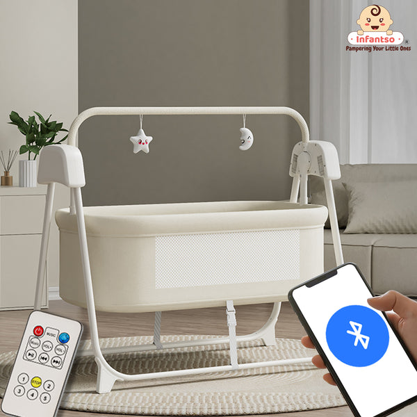 Smart Electric Baby Cradle Swing with Bluetooth Music, Remote & 5-Speed Timer – Safe Sleep Bassinet for Newborns to 18 Months