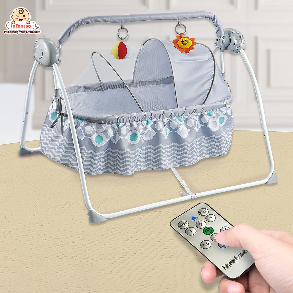 Automatic Baby Cradle Swing with 3-Point Safety Harness, Remote