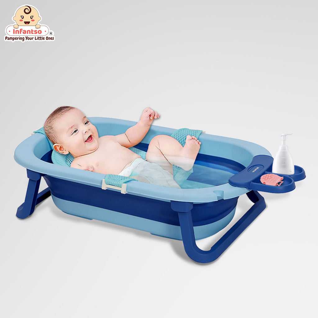Anti-Slip Foldable Silicone Baby Bathtub with Bath Net and Baby Accessories for Newborns Toddlers (0+ to years)