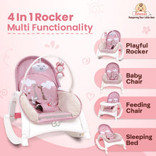 4-in-1 Baby Manual Rocker for 0 to 3 Years, Chair for Newborn with Neck Pillow, Calming Vibrations, Music & Toys, 3-Position Adjustable Backrest Swing with Feeding Tray