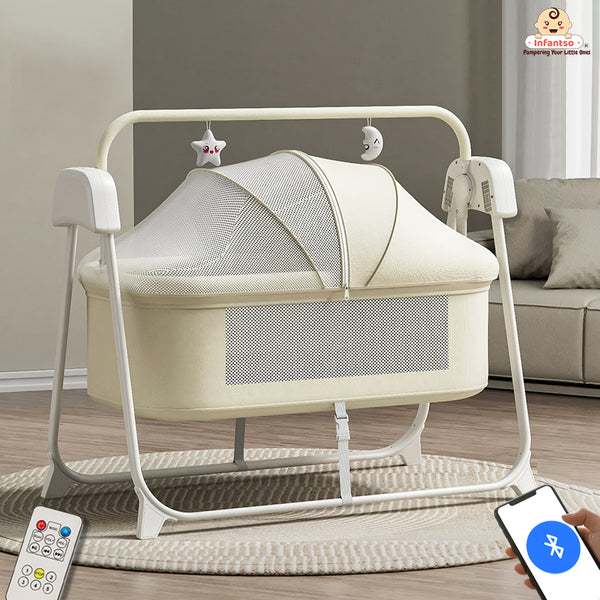 Smart Electric Baby Cradle Swing with Bluetooth Music, Remote & 5-Speed Timer – Safe Sleep Bassinet for Newborns to 12 Months