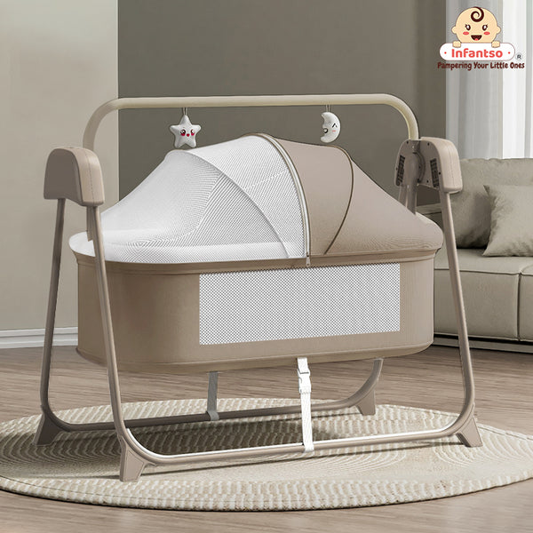 Smart Electric Baby Cradle Swing with Bluetooth Music, Remote & 5-Speed Timer – Safe Sleep Bassinet for Newborns to 12 Months