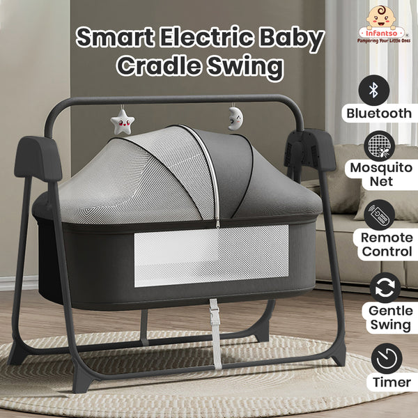 Smart Electric Baby Cradle Swing with Bluetooth Music, Remote & 5-Speed Timer – Safe Sleep Bassinet for Newborns to 18 Months