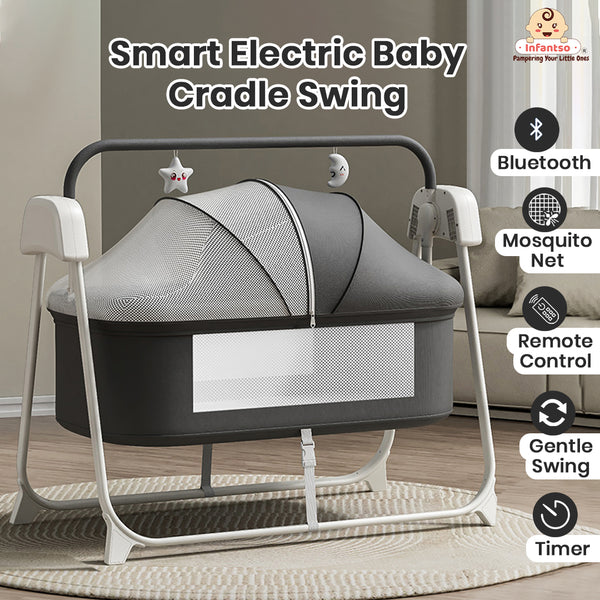 Smart Electric Baby Cradle Swing with Bluetooth Music, Remote & 5-Speed Timer – Safe Sleep Bassinet for Newborns to 24 Months