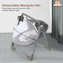 Automatic Swing Rocker with Bluetooth, Remote Control, 5 Speeds, Music, Timer, Mosquito Net & Toy Bar (0-2 Years), Holds weight upto 15kg