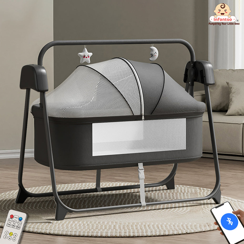 5-Gang-Schaukel elektrische automatische Babywiege Babybett mit Fernbedienung Timer Bluetooth bis 25kg Babywippe (grün 5-Gang-Schaukel elektrische automatische Babywiege Babybett mit Fernbedienung Timer Bluetooth bis 25kg Babywippe (grün