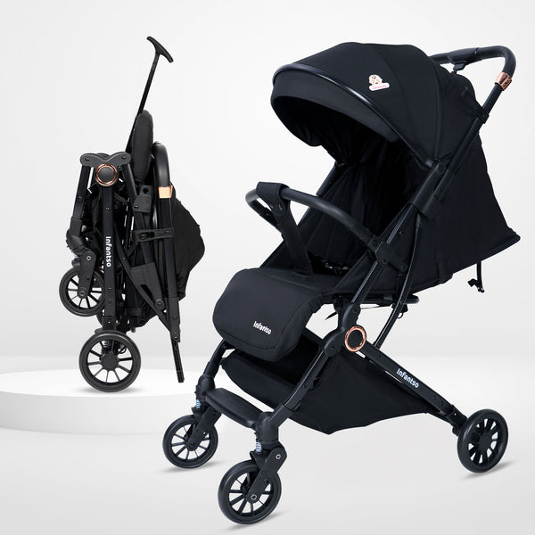 Infantso Ride-X Auto Fold Baby Stroller with One-Hand Fold, Mosquito Net, 5-Point Safety Harness, Shock Absorber Wheels & Compact Travel Design (0–3 Years, Up to 15kg)