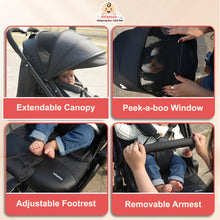 GlideX Travel Stroller: One-Hand Fold, Reclining Seat, Adjustable Canopy, 360° Wheels, 5-Point Harness, 0-3 Years, 15kg