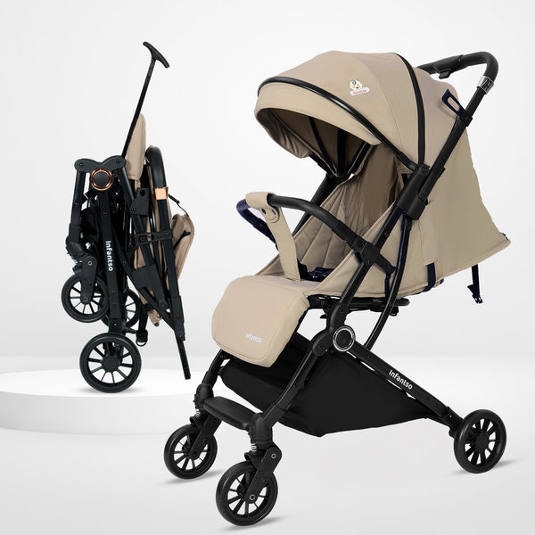 Infantso Ride-X Auto Fold Baby Stroller with One-Hand Fold, Mosquito Net, 5-Point Safety Harness, Shock Absorber Wheels & Compact Travel Design (0–3 Years, Up to 15kg)