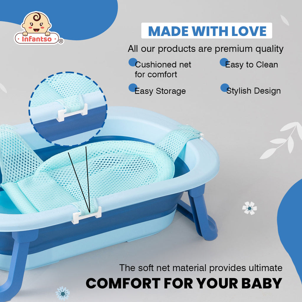 Anti-Slip Foldable Silicone Baby Bathtub with Bath Net and Baby
