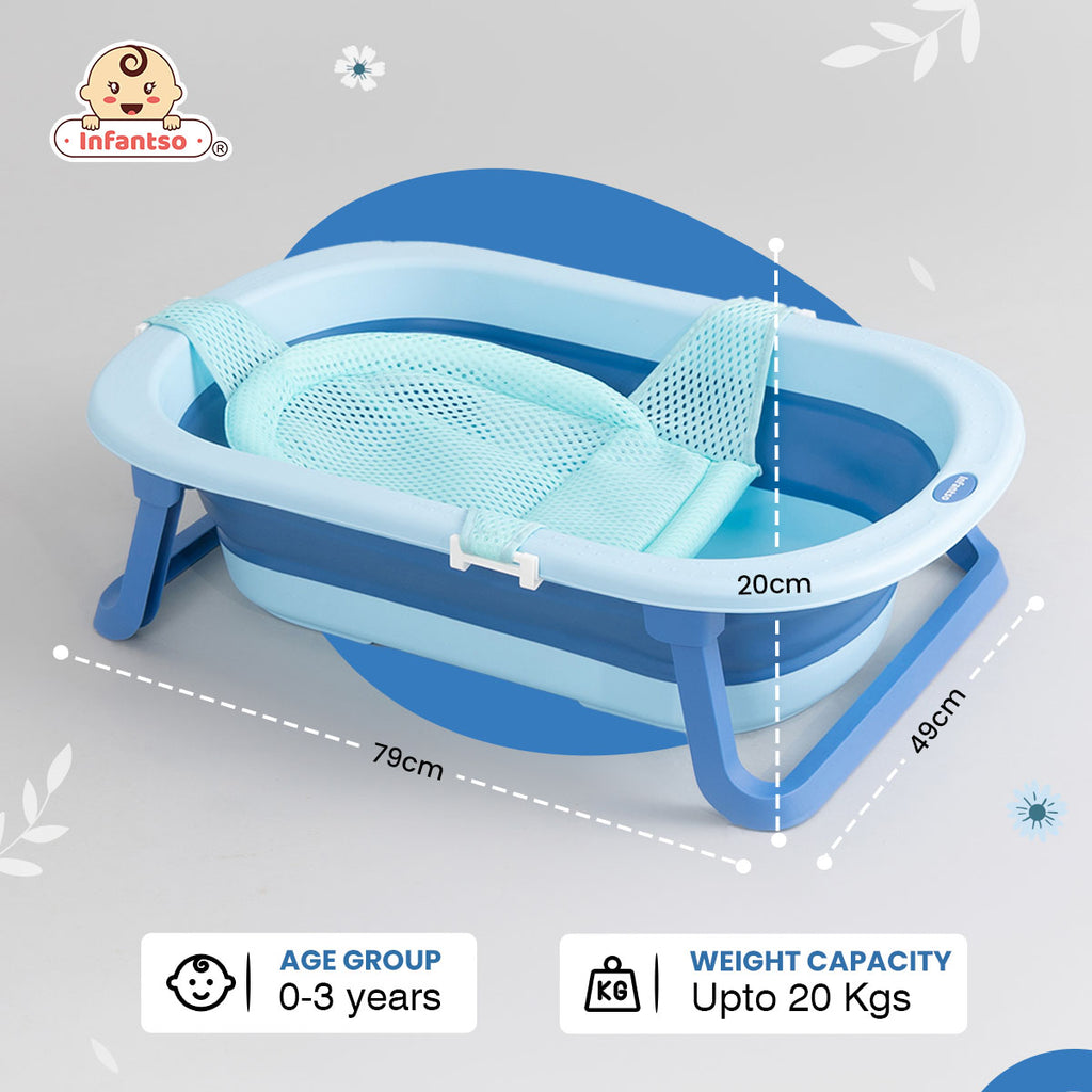 Anti-Slip Foldable Silicone Baby Bathtub with Bath Net and Baby