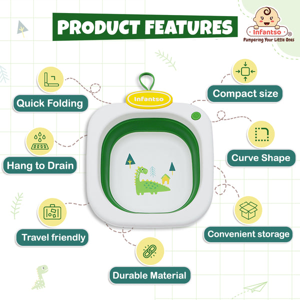 Infantso Multi Purpose Wash Tub for Travelling, Foldable, Lightweight & Portable for Baby Bottles, Clothes, Baby Head Wash Tub
