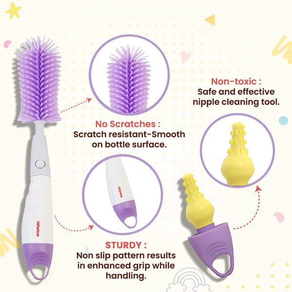 Infantso 3-in-1 Silicone Bottle Cleaning Brush: Deep Clean Baby Bottle, Nipples, and Straws
