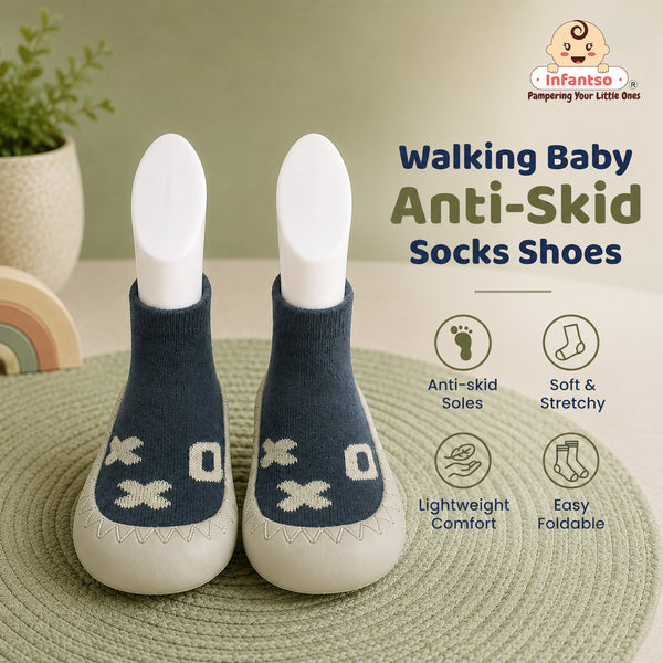 Teddy Toes Anti-Skid Cotton Socks Shoes with Rubber Sole for Walking Babies & Toddlers (6-24 Months)