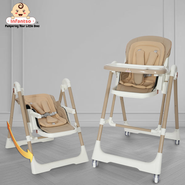Infantso Swini 5-in-1 Baby High Chair & Swing – Adjustable, Foldable Feeding Chair with Dual Tray, Reclining Backrest & Footrest for 6 Months to 5 Years
