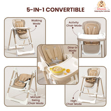 Infantso Swini 5-in-1 Baby High Chair & Swing – Adjustable, Foldable Feeding Chair with Dual Tray, Reclining Backrest & Footrest for 6 Months to 5 Years