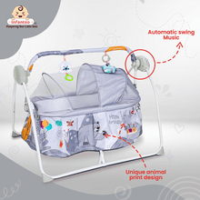 Animal Print Automatic Baby Cradle & Swing with 3-Point Safety Harness, Remote Control, Mosquito Net, Soothing Musical, Extra Cushion, Baby Age 0-2 Years (Grey 2)
