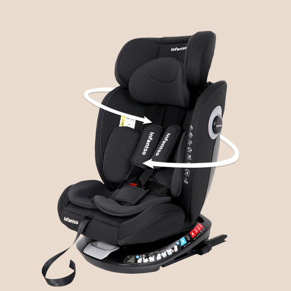 Infantso Ride-On 360° Rotating Recliner Baby Car Seat – Convertible, ISOFIX, Safety Harness, Ages 0–12 Years, 0–36 kg