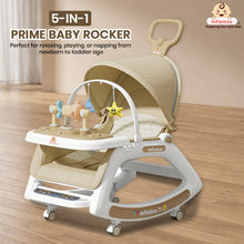 Infantso 5-in-1 Prime Baby Rocker – Multi-Functional Infant Seat with Mosquito Net, Toy Bar & Feeding Tray