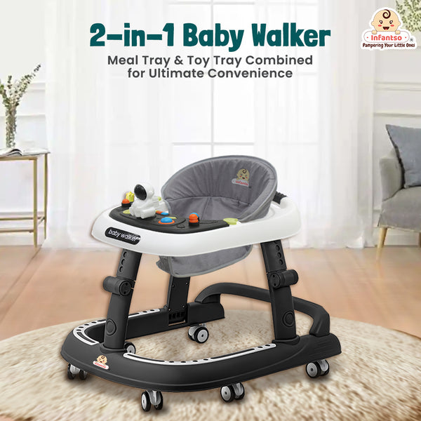2-in-1 Premium Baby Walker with 4-Gear Height Adjustment and Astronaut Toys for Babies 6-24 Months