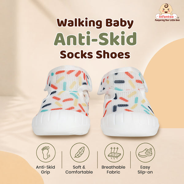 Infantso Baby Sock Shoes for First Walkers | Anti-Skid & Flexible Sole, Breathable Knit Fabric, Lightweight Soft Baby Shoes with Easy Slip-On Design