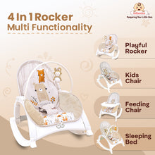 4-in-1 Baby Manual Rocker for 0 to 3 Years, Chair for Newborn with Neck Pillow, Calming Vibrations, Music & Toys, 3-Position Adjustable Backrest Swing with Feeding Tray