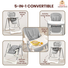 Infantso Swini 5-in-1 Baby High Chair & Swing – Adjustable, Foldable Feeding Chair with Dual Tray, Reclining Backrest & Footrest for 6 Months to 5 Years