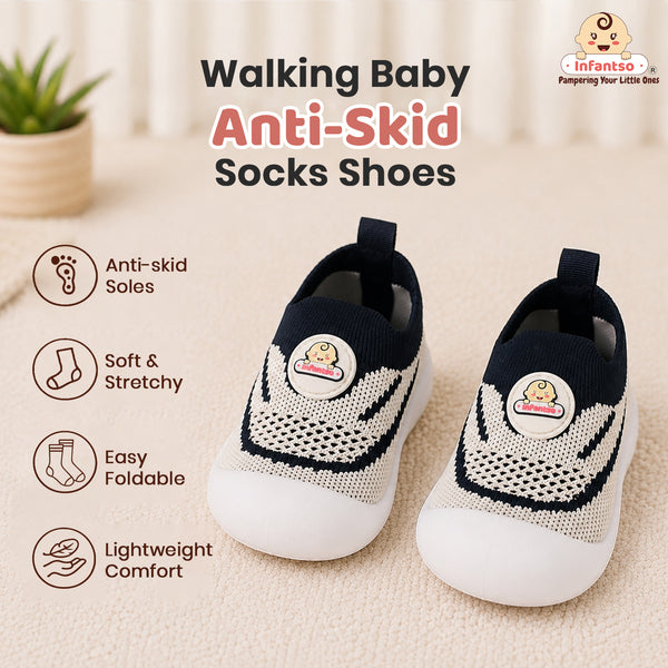 Knit Kicks Anti-Skid Cotton Socks Shoes with Rubber Sole for Walking Babies & Toddlers (6-24 Months)