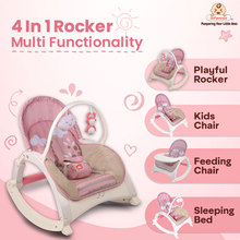 4-in-1 Baby Manual Rocker for 0 to 3 Years, Chair for Newborn with Neck Pillow, Calming Vibrations, Music & Toys, 3-Position Adjustable Backrest Swing with Feeding Tray