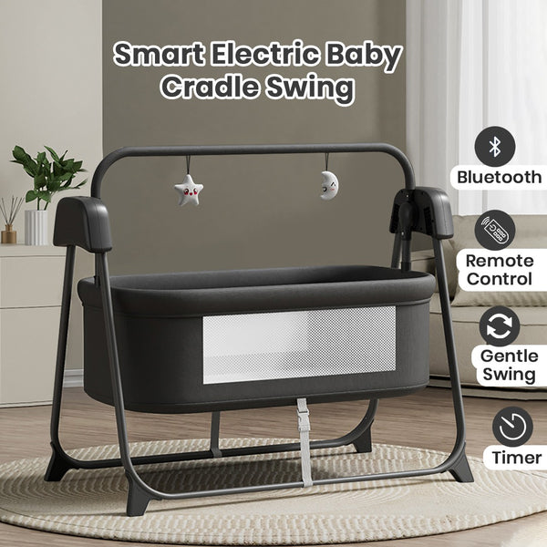 Smart Electric Baby Cradle Swing with Bluetooth Music, Remote & 5-Speed Timer – Safe Sleep Bassinet for Newborns to 18 Months
