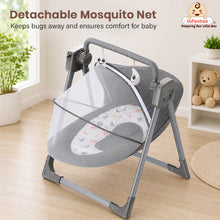 Automatic Swing Rocker with Bluetooth, Remote Control, 5 Speeds, Music, Timer, Mosquito Net & Toy Bar (0-2 Years), Holds weight upto 15kg