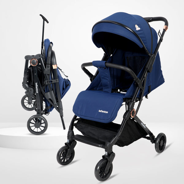 Infantso Ride-X Auto Fold Baby Stroller with One-Hand Fold, Mosquito Net, 5-Point Safety Harness, Shock Absorber Wheels & Compact Travel Design (0–3 Years, Up to 15kg)