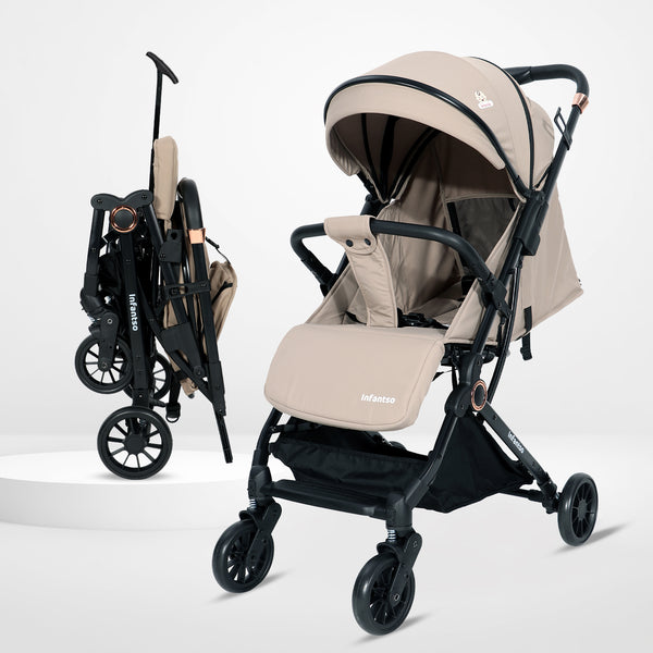 Infantso Ride-X Auto Fold Baby Stroller with One-Hand Fold, Mosquito Net, 5-Point Safety Harness, Shock Absorber Wheels & Compact Travel Design (0–3 Years, Up to 15kg)