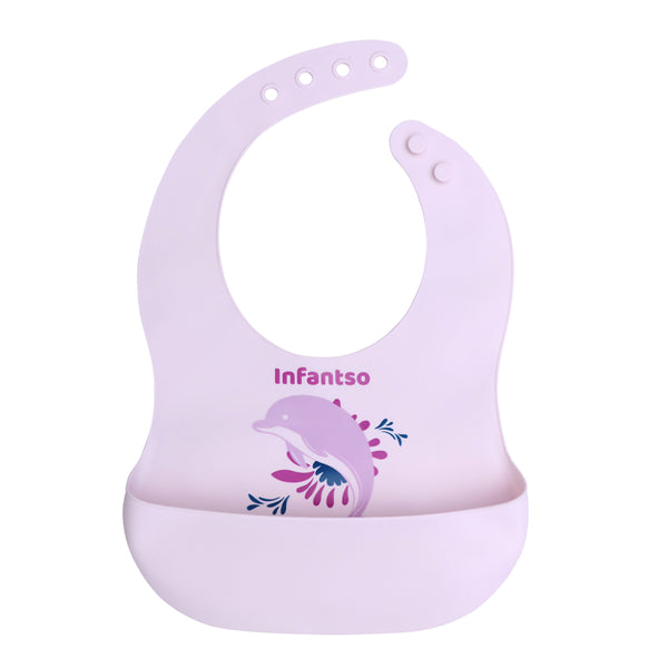 Infantso Silicone Ultra Thin Baby Bibs – Waterproof, Foldable, Adjustable Feeding Bibs with Deep Food Catcher Pocket (BPA‑Free, Suitable for 2+ Months)