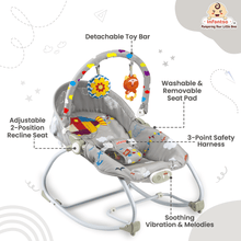 Manual Baby Rocker with Safety Harness & Mosquito Net | Infant Bouncer for 0-24 Months | Portable & Washable