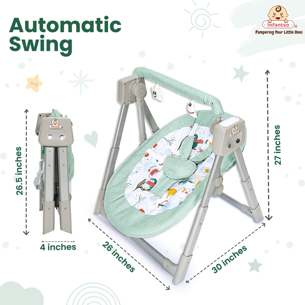 Automatic Swing Rocker with Bluetooth, Remote Control, Speeds, Music, Timer, Mosquito Net Toy Bar (0-2 Years), Holds weight upto 15kg