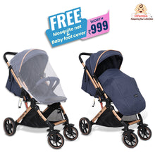 GlideX Travel Stroller: One-Hand Fold, Reclining Seat, Adjustable Canopy, 360° Wheels, 5-Point Harness, 0-3 Years, 15kg