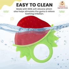 Strawberry Silicone Baby Teether, BPA-Free for Pain-Relief Easy Teething, Non-Toxic Food-Grade for 2+ Months Babies (Strawberry)