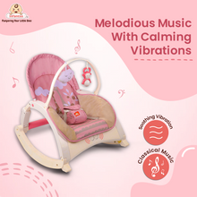 4-in-1 Baby Manual Rocker for 0 to 3 Years, Chair for Newborn with Neck Pillow, Calming Vibrations, Music & Toys, 3-Position Adjustable Backrest Swing with Feeding Tray
