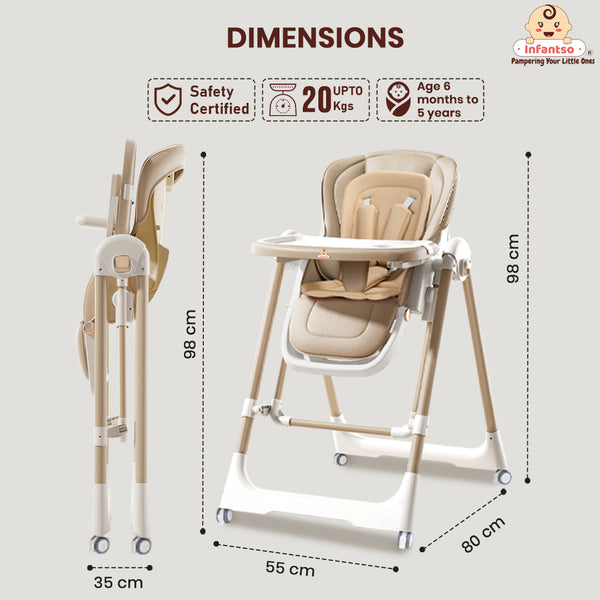 Infantso Swini 5-in-1 Baby High Chair & Swing – Adjustable, Foldable Feeding Chair with Dual Tray, Reclining Backrest & Footrest for 6 Months to 5 Years