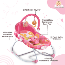 Manual Baby Rocker with Safety Harness & Mosquito Net | Infant Bouncer for 0-24 Months | Portable & Washable