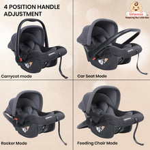 4‑in‑1 Baby Carry Cot Amora | Lightweight, Safety‑Certified 3‑Point Harness | Adjustable Handle, Shock‑Absorbing Base & Newborn Soft Cushion Support