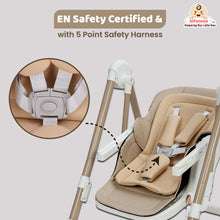 Infantso Swini 5-in-1 Baby High Chair & Swing – Adjustable, Foldable Feeding Chair with Dual Tray, Reclining Backrest & Footrest for 6 Months to 5 Years