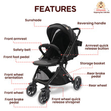 GlideX Travel Stroller: One-Hand Fold, Reclining Seat, Adjustable Canopy, 360° Wheels, 5-Point Harness, 0-3 Years, 15kg