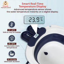 Infantso Smart Anti-Slip Foldable Baby Bath Tub with Temperature Sensor, Soap Tray & Support Cushion | Portable & Travel-Friendly Silicone Bath Tub for Newborns, Kids & Toddlers (0-3 Years)