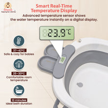 Infantso Smart Anti-Slip Foldable Baby Bath Tub with Temperature Sensor, Soap Tray & Support Cushion | Portable & Travel-Friendly Silicone Bath Tub for Newborns, Kids & Toddlers (0-3 Years)