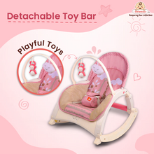 4-in-1 Baby Manual Rocker for 0 to 3 Years, Chair for Newborn with Neck Pillow, Calming Vibrations, Music & Toys, 3-Position Adjustable Backrest Swing with Feeding Tray
