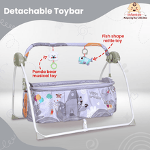 Animal Print Automatic Baby Cradle & Swing with 3-Point Safety Harness, Remote Control, Mosquito Net, Soothing Musical, Extra Cushion, Baby Age 0-2 Years (Grey 2)