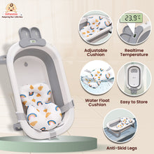 Infantso Smart Anti-Slip Foldable Baby Bath Tub with Temperature Sensor, Soap Tray & Support Cushion | Portable & Travel-Friendly Silicone Bath Tub for Newborns, Kids & Toddlers (0-3 Years)